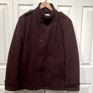 Kenneth Cole New York Maroon Wool Blend Double‎ Breasted Pea Coat Size M